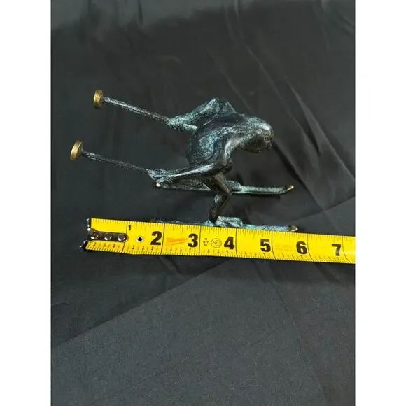 VTG Whimsical Solid Brass Frog Sculpture Figurine, Ski figurine, Ski lodge decor